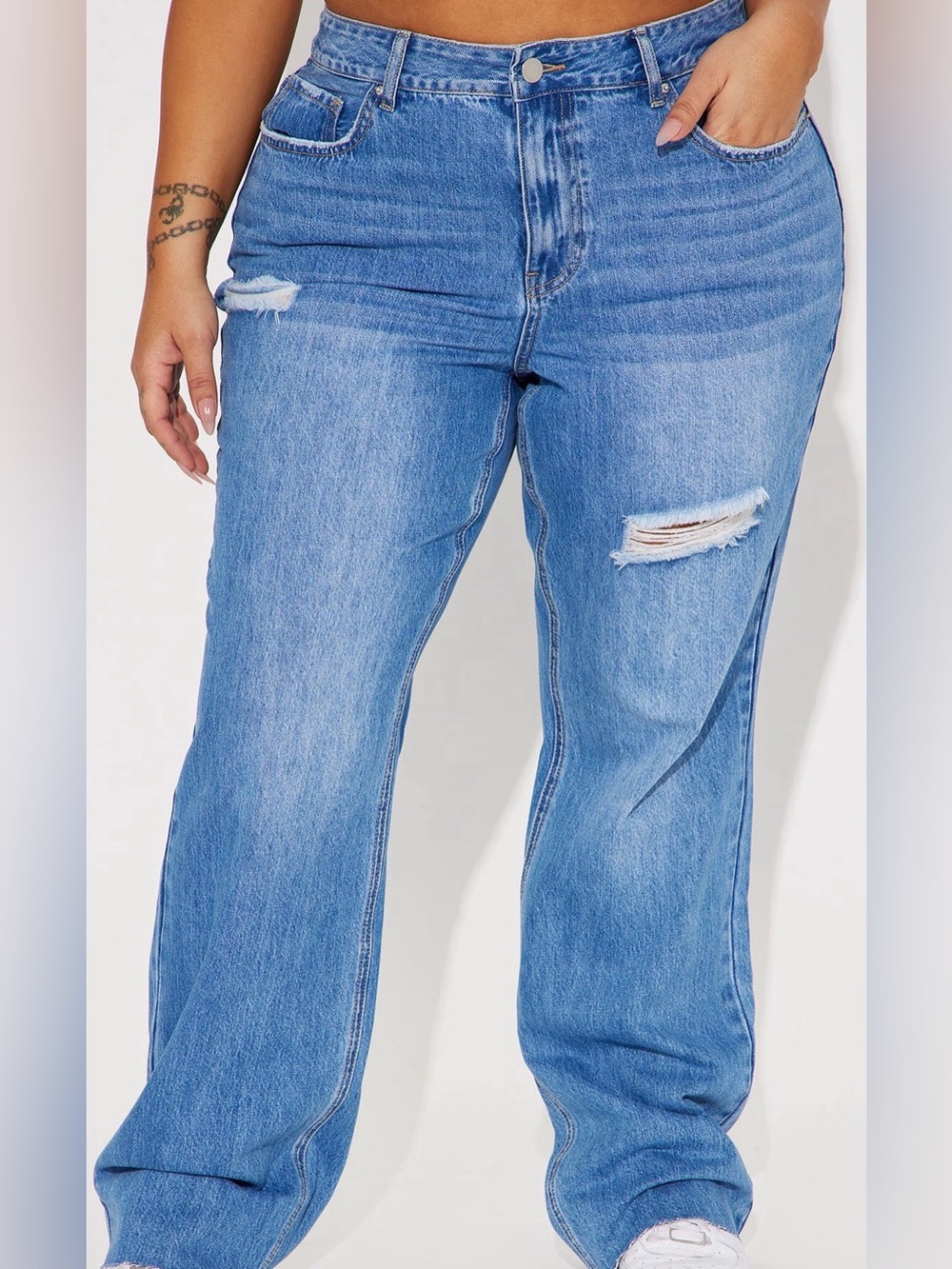 Fashion Nova Plus Size Light Blue Distressed Straight Jeans